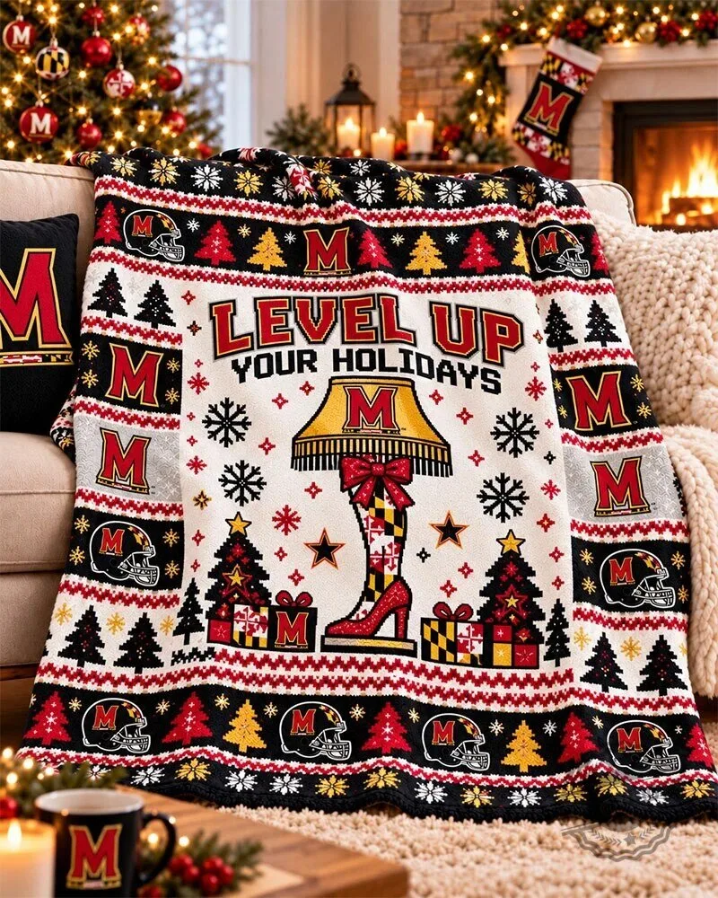 Maryland Terrapins Level Up Your Holidays Christmas Flannel Blanket