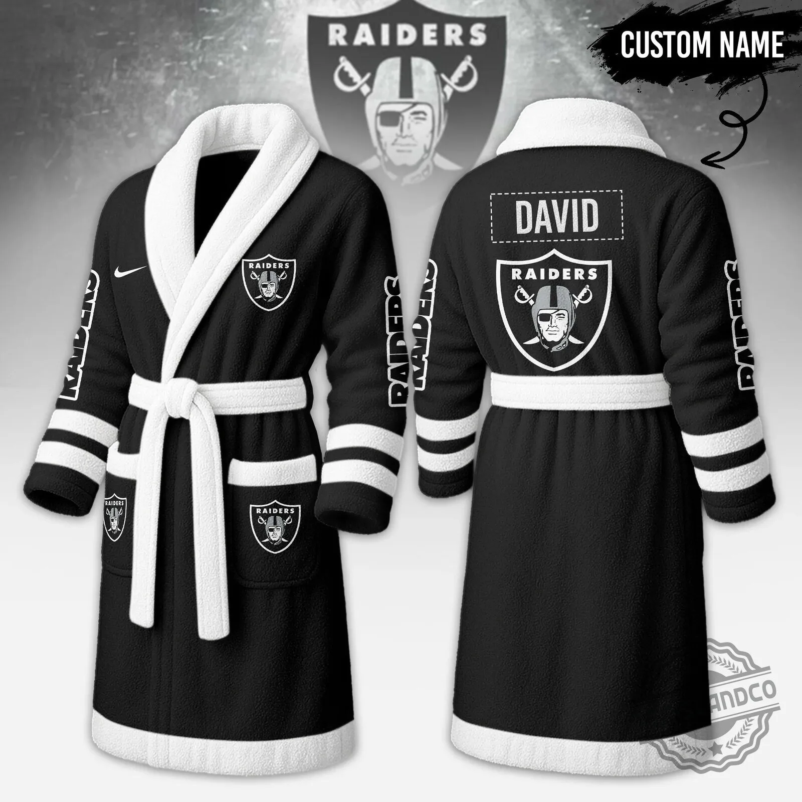 Las Vegas Raiders NFL Football Team Logo Personalized Black Bathrobe