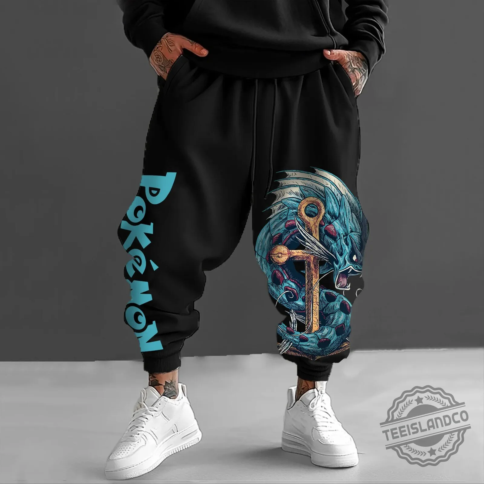 Pokemon Dragon Anchor Graphic Design Black Casual Jogger Pants 1 Pokemon Dragon Anchor Graphic Design Black Casual Jogger Pants