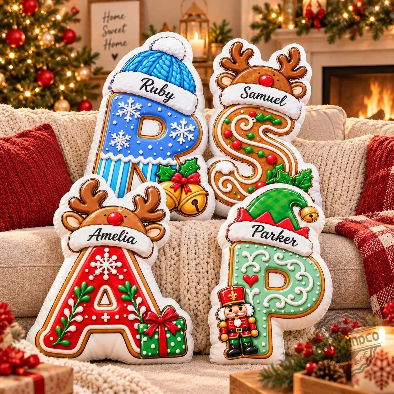 Personalized Christmas Gingerbread Letter Throw Pillow - Custom Holiday Decor