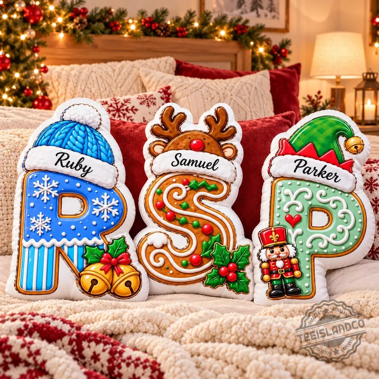 Personalized Christmas Gingerbread Letter Throw Pillow - Custom Holiday Decor