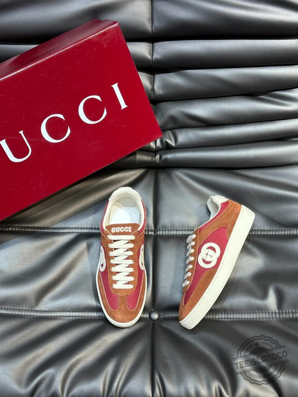 Gucci Interlocking G Brown and Red Low-Top Sneakers