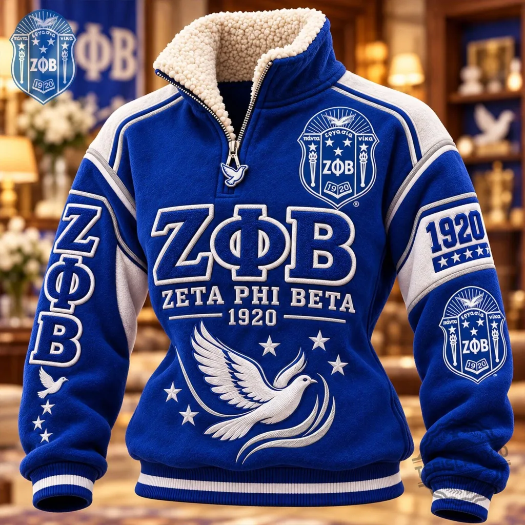 Zeta Phi Beta Sorority Royal Blue Sherpa Collar Pullover Jacket Zeta Phi Beta Sorority Royal Blue Sherpa Collar Pullover Jacket