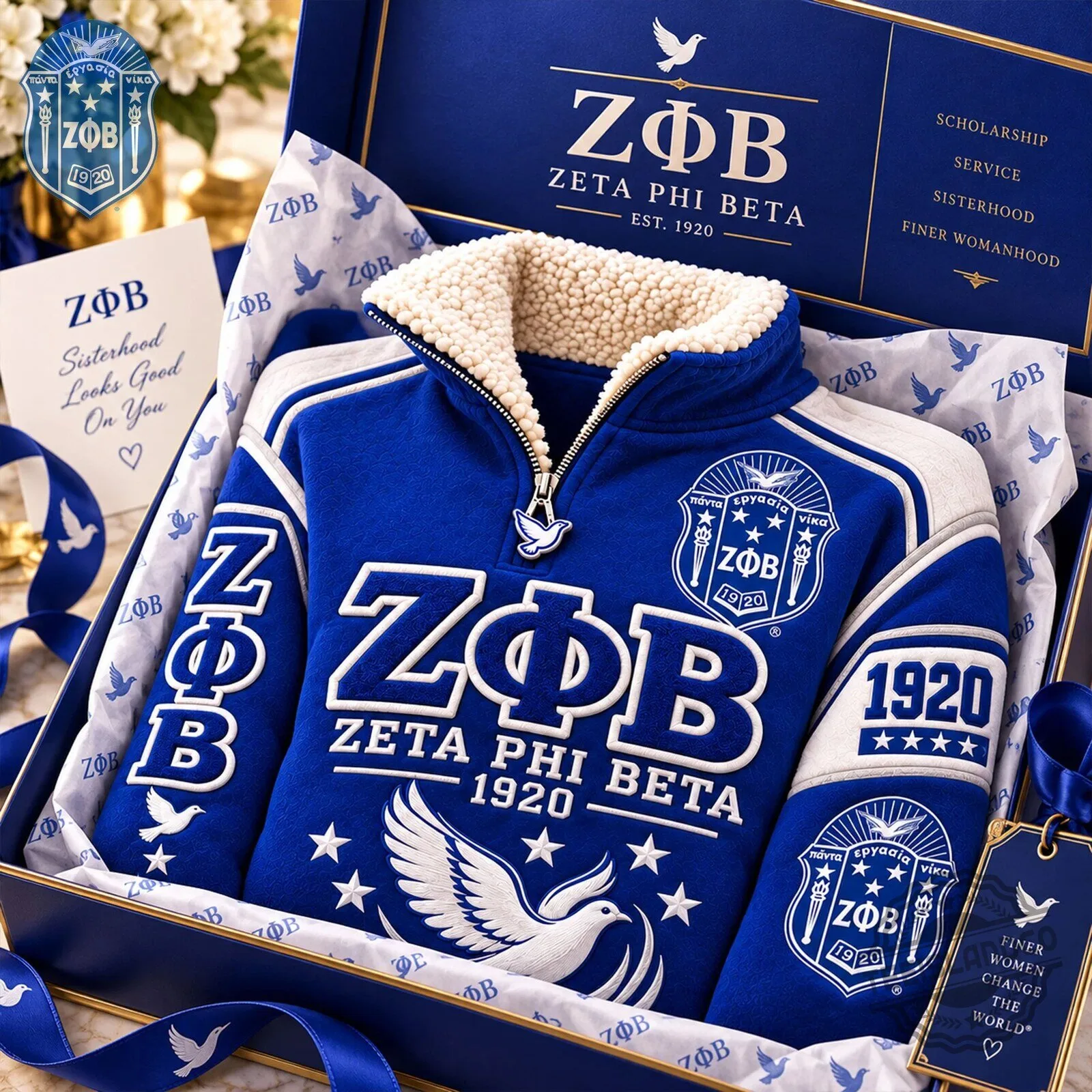 Zeta Phi Beta Sorority Royal Blue Sherpa Collar Pullover Jacket
