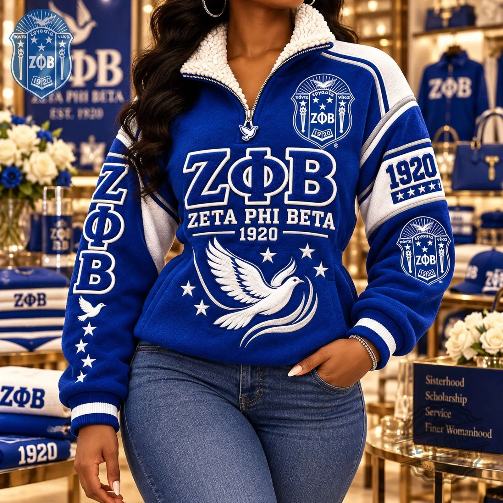 Zeta Phi Beta Sorority Royal Blue Sherpa Collar Pullover Jacket 5 Zeta Phi Beta Sorority Royal Blue Sherpa Collar Pullover Jacket