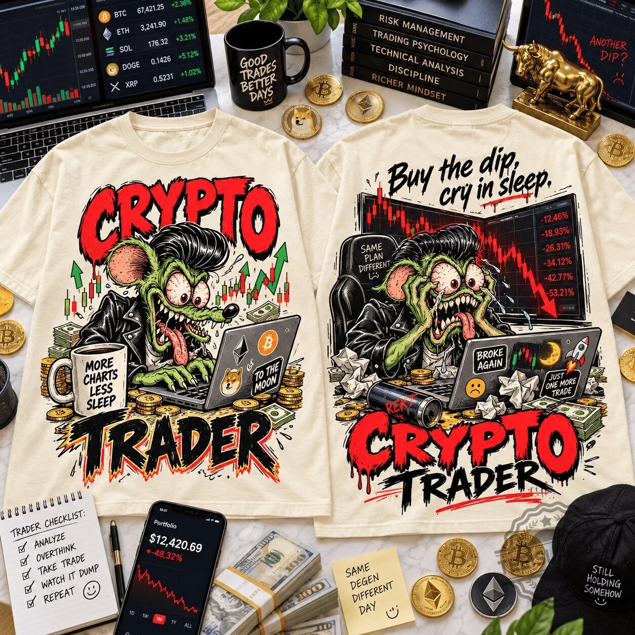 Rat Fink Crypto Trader Buy The Dip T-Shirt 1 Rat Fink Crypto Trader Buy The Dip T-Shirt