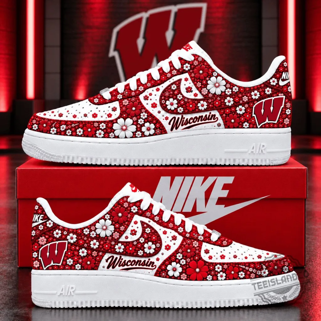 Wisconsin Badgers Floral Design Custom Air Force One Shoes 14 Wisconsin Badgers Floral Design Custom Air Force One Shoes