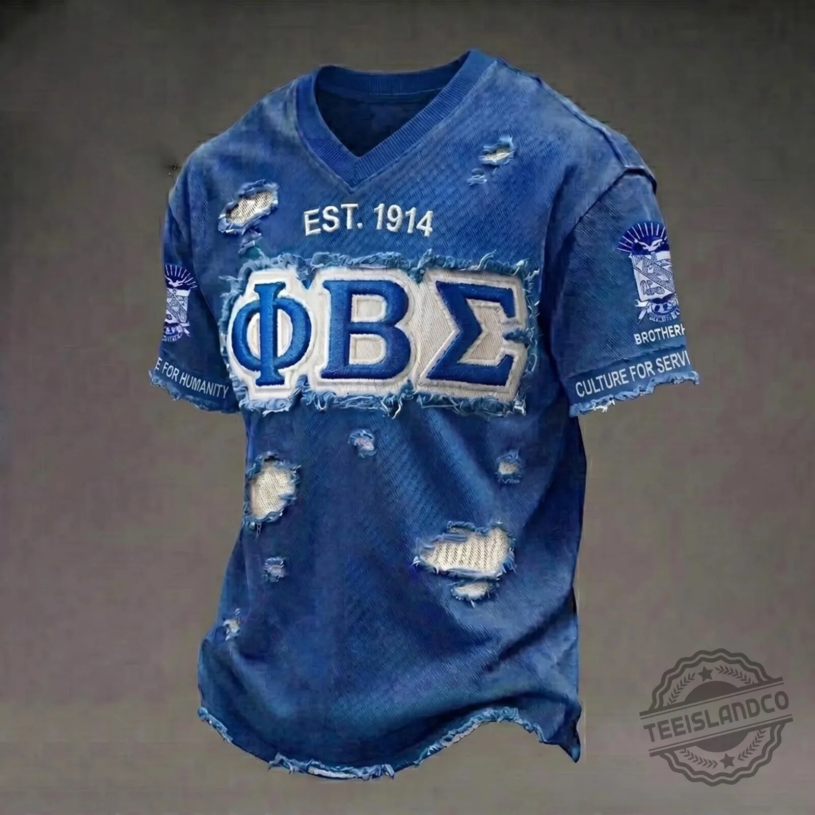 Phi Beta Sigma Fraternity Distressed Blue Denim Look Short Sleeve T-Shirt 1 Phi Beta Sigma Fraternity Distressed Blue Denim Look Short Sleeve T-Shirt