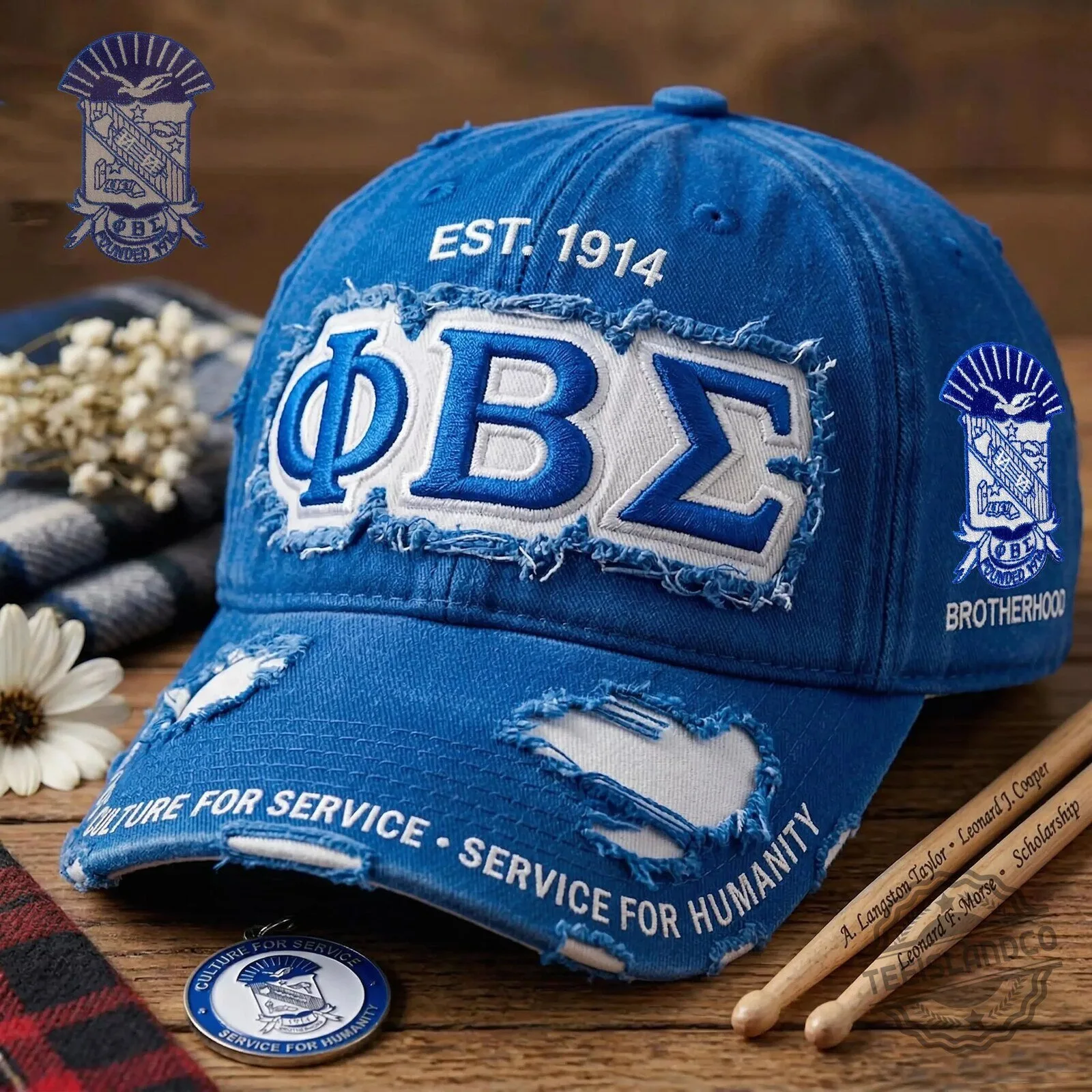 Phi Beta Sigma Fraternity Distressed Blue Baseball Cap Hat