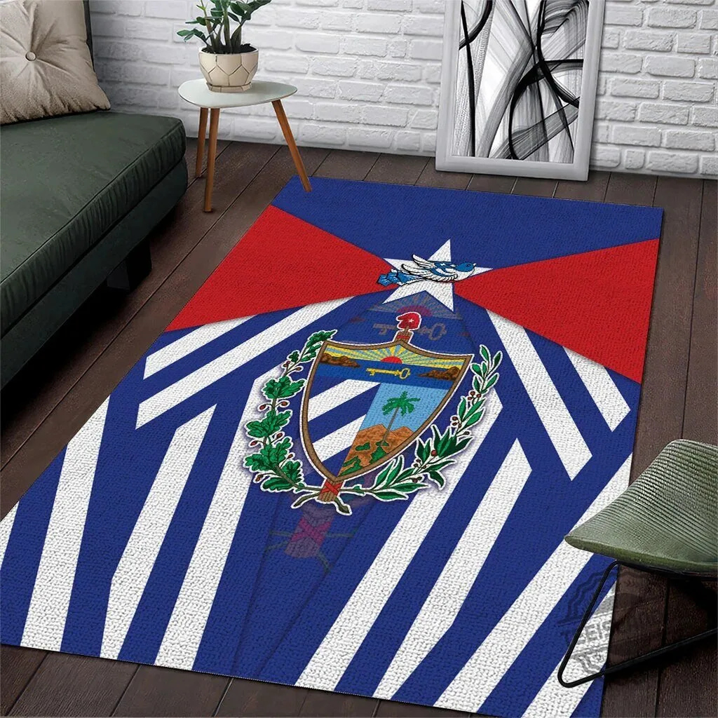 Cuban Flag and Coat of Arms Area Rug, Viva Cuba Libre Home Decor