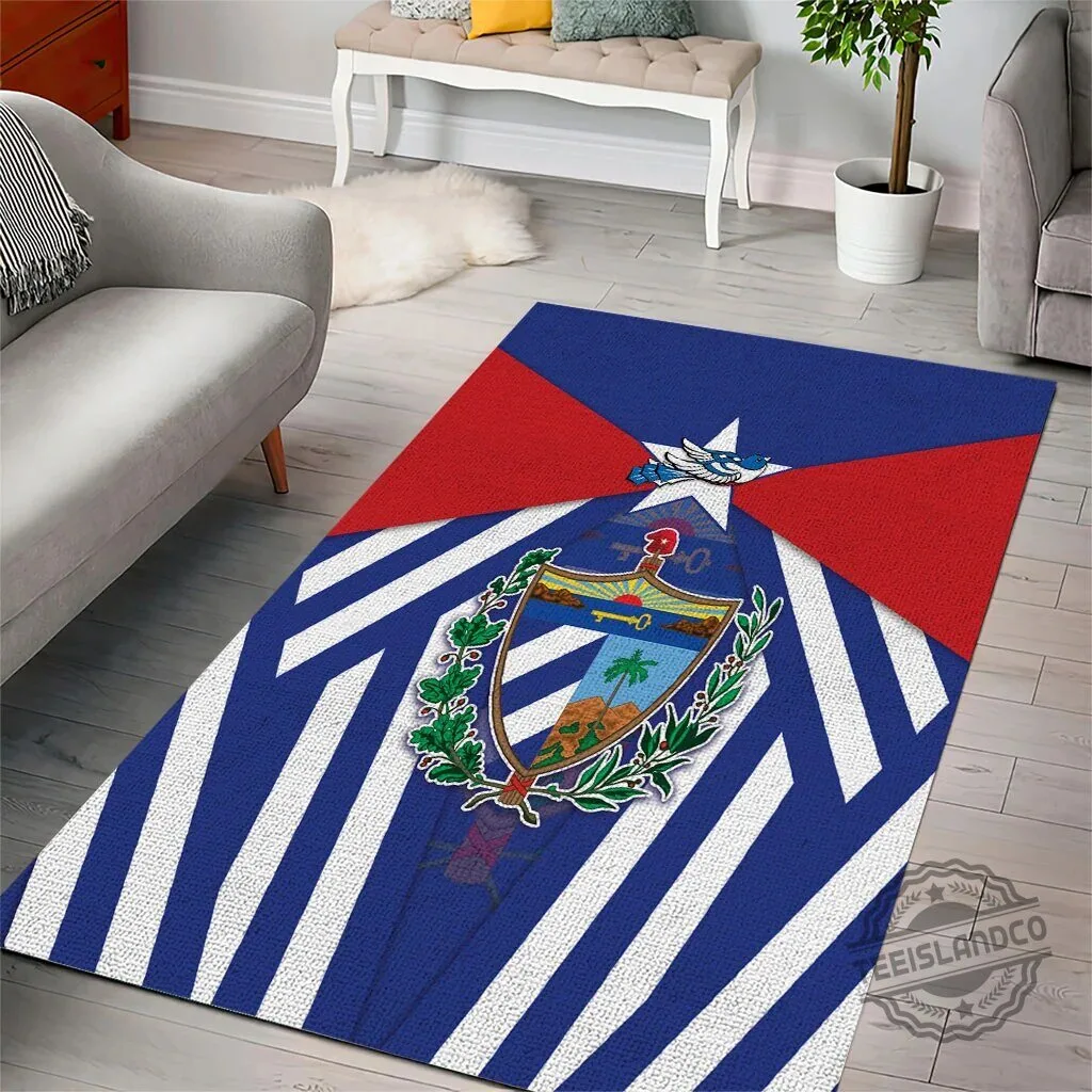 Cuban Flag and Coat of Arms Area Rug, Viva Cuba Libre Home Decor