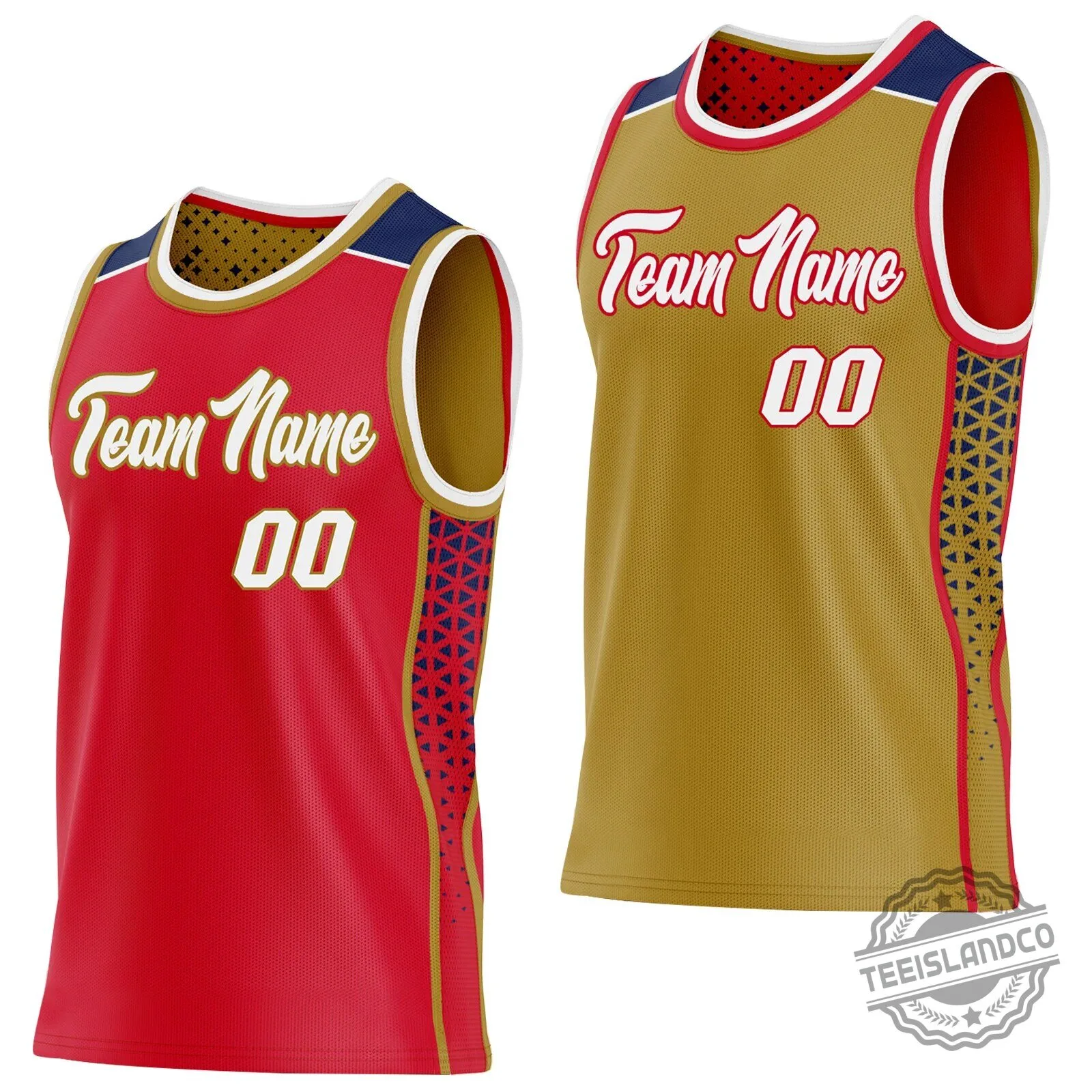 Custom Reversible Basketball Jersey with Team Name and Number in Red and Gold