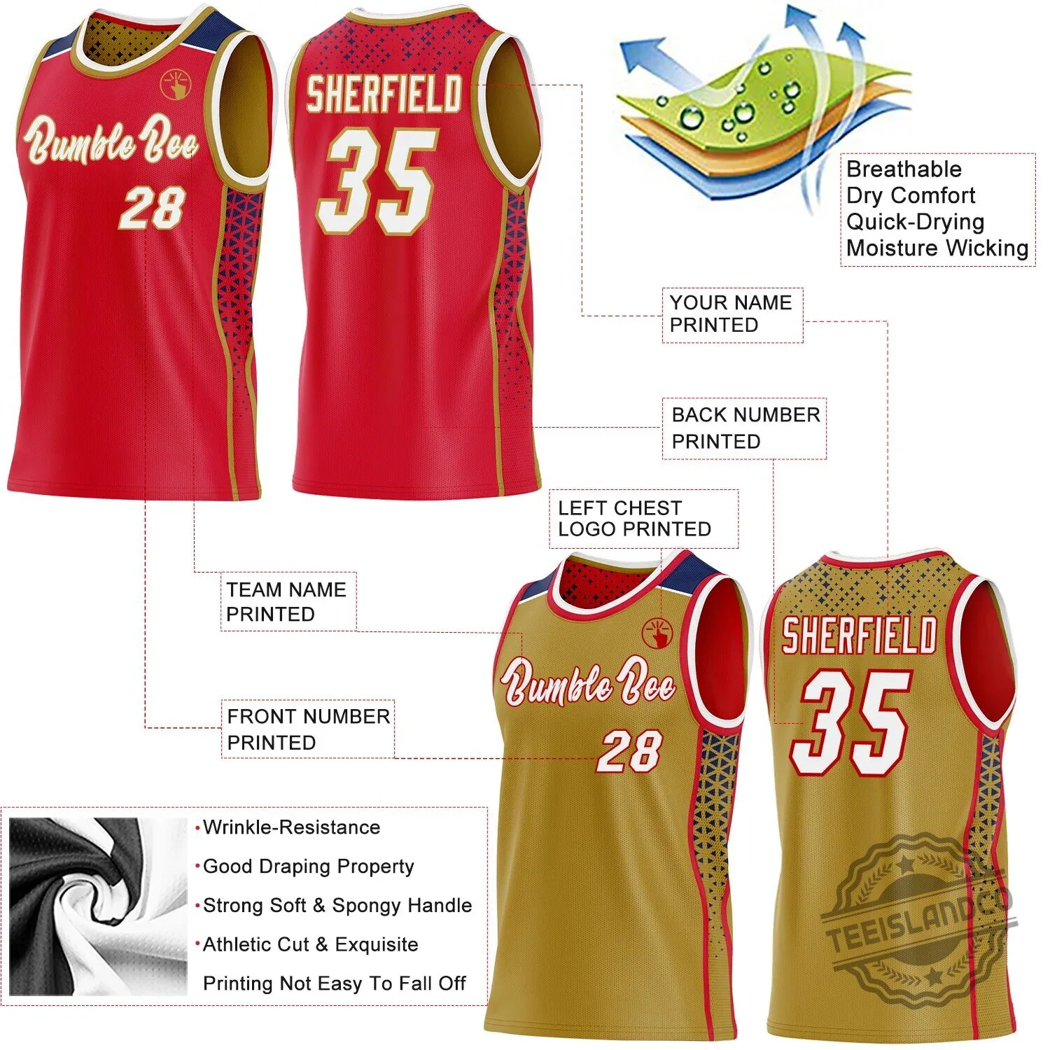 Custom Reversible Basketball Jersey with Team Name and Number in Red and Gold 11 Custom Reversible Basketball Jersey with Team Name and Number in Red and Gold