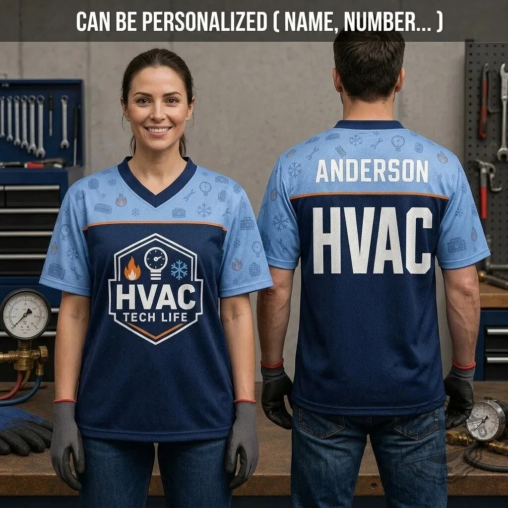 Personalized HVAC Tech Life Name and Number Technician Workwear Football Jersey