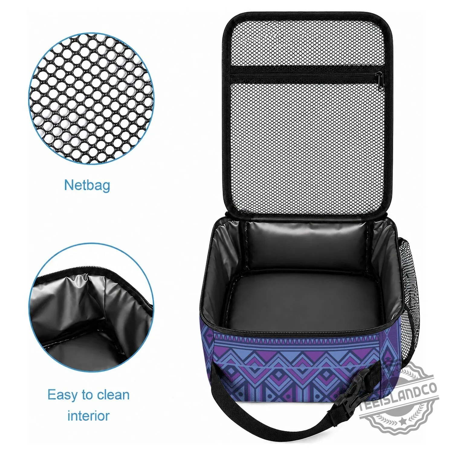 African Tribal Pattern Purple Motif Insulated Lunch Bag with Zipper Closure