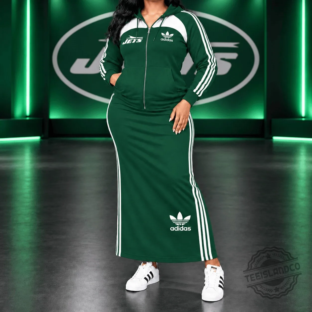 New York Jets Women’s Adidas Green Triple Stripe Full-Zip Hoodie