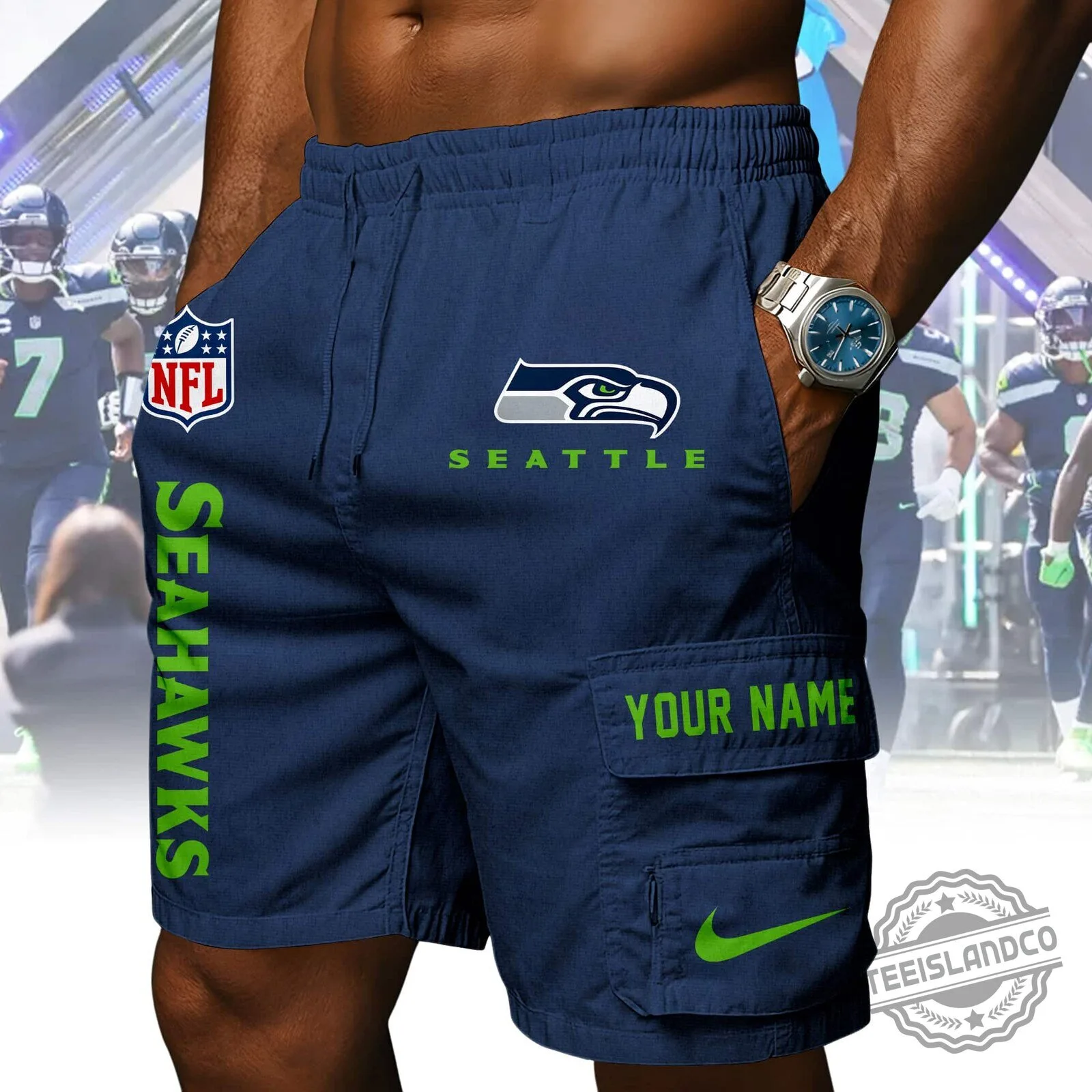 Seattle Seahawks NFL Football Team Navy Blue Athletic Shorts 14 Seattle Seahawks NFL Football Team Navy Blue Athletic Shorts