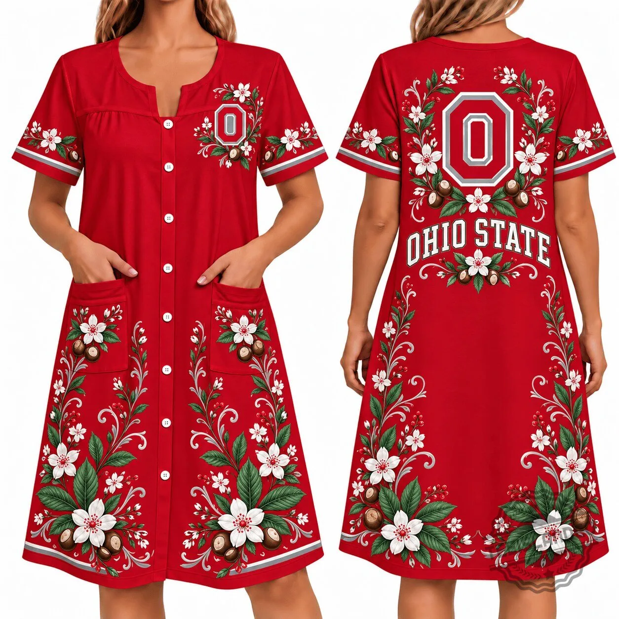 Ohio State Buckeyes Floral Women's House Dress Nightgown