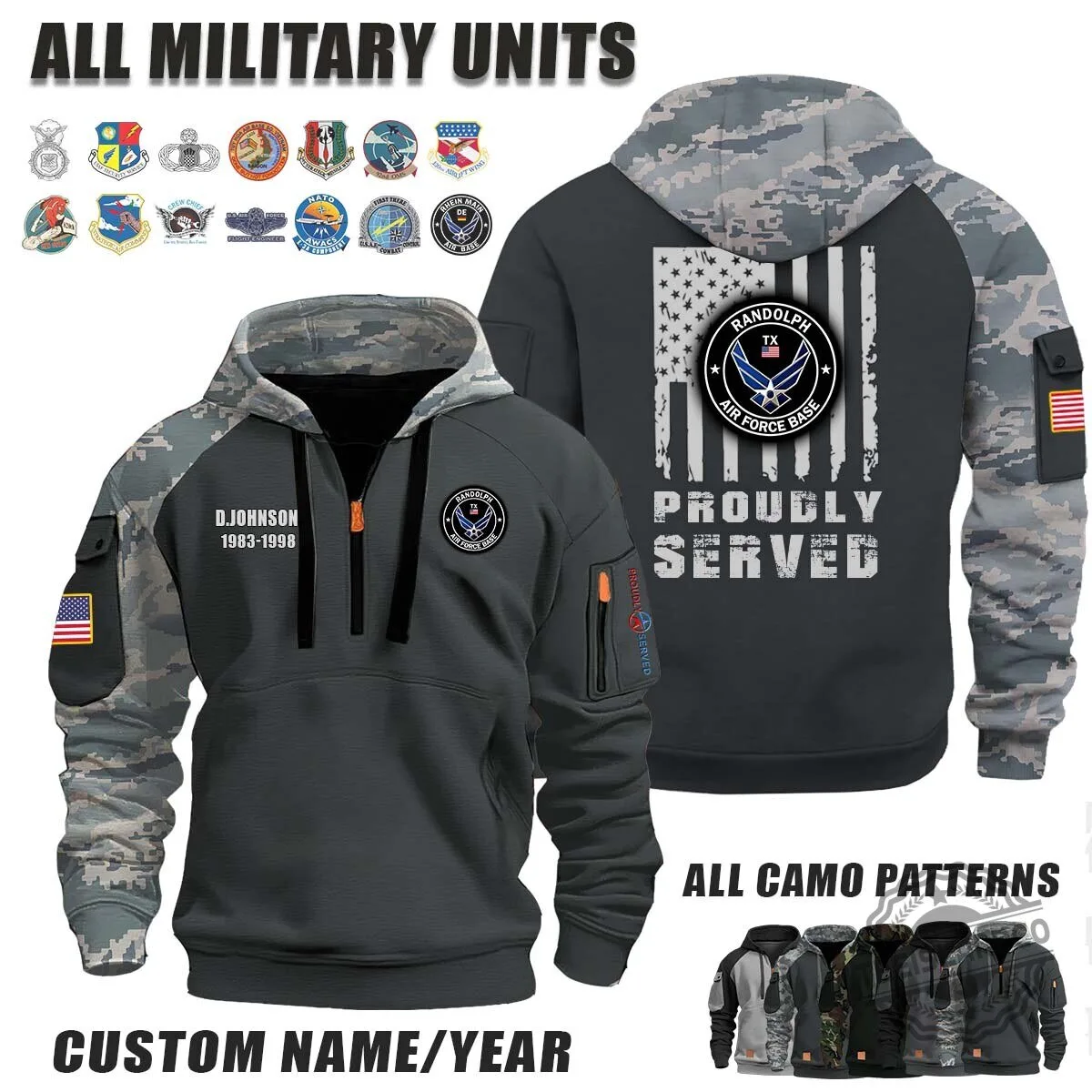 Randolph Air Force Base Proudly Served Camouflage Half-Zip Hoodie