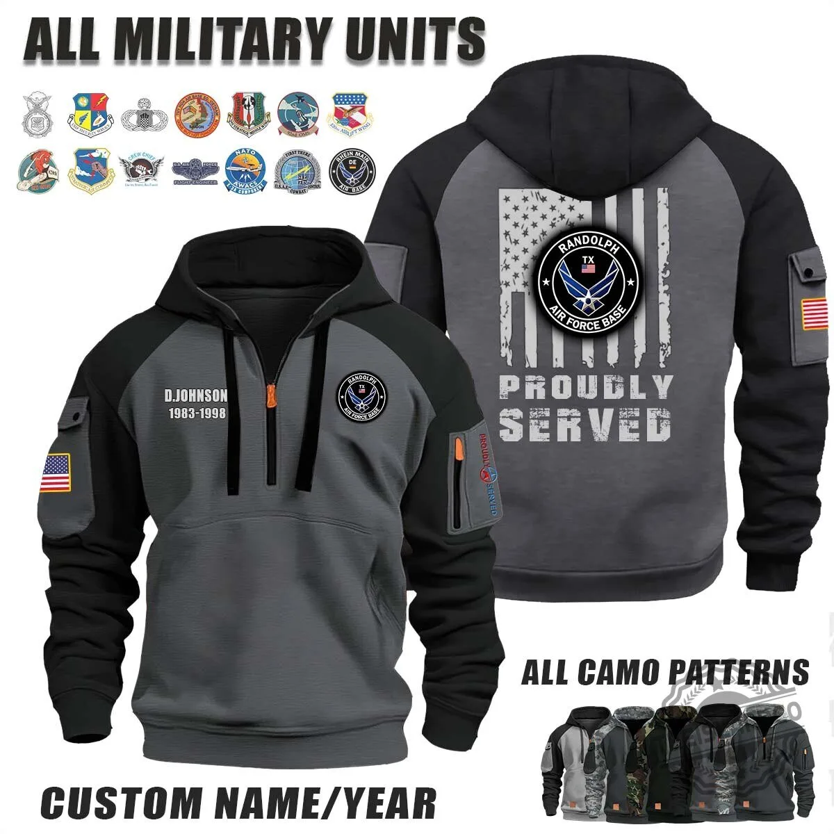 Randolph Air Force Base Proudly Served Camouflage Half-Zip Hoodie