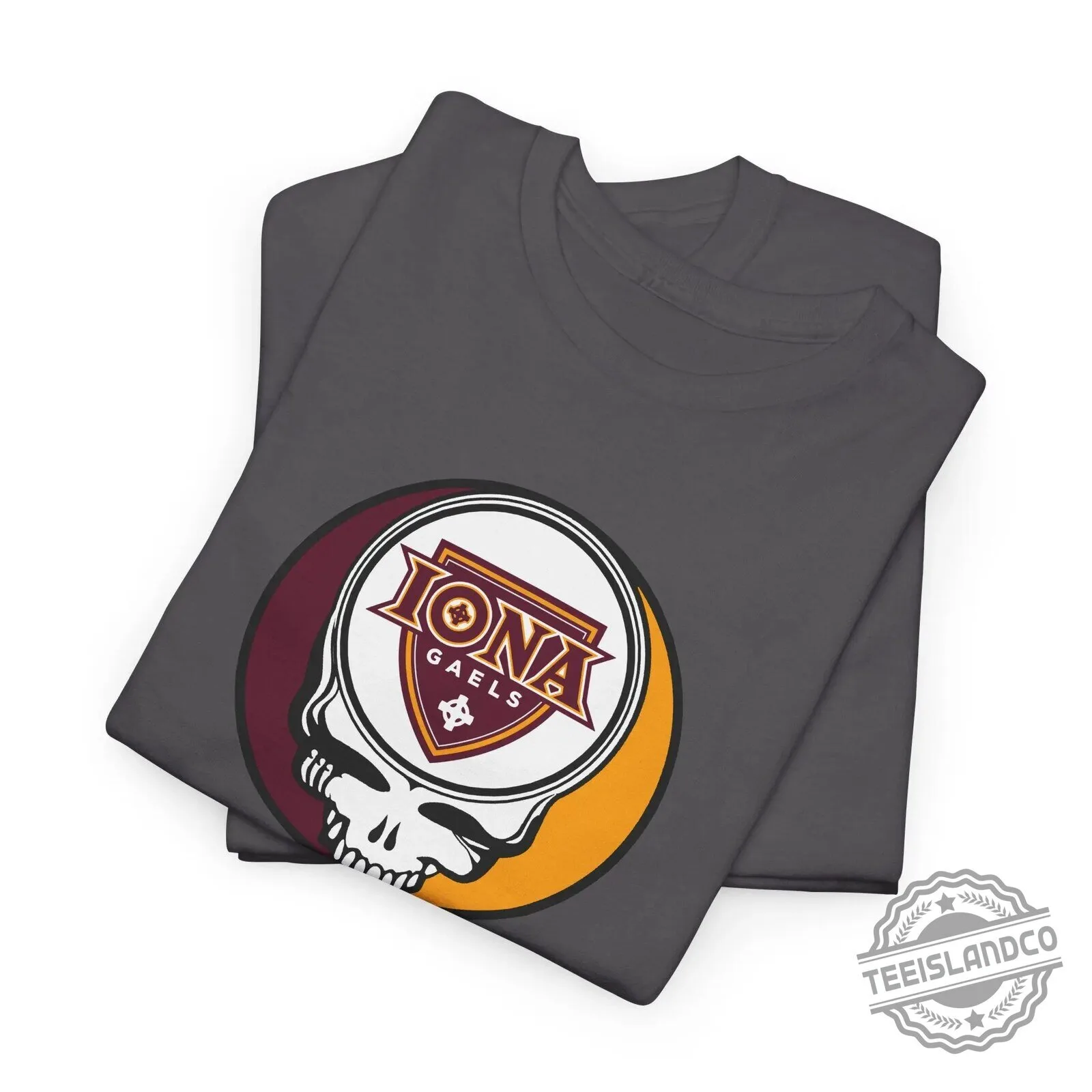 Iona Gaels University Stealie Skull Logo Graphic Beige Short Sleeve T-Shirt 24 Iona Gaels University Stealie Skull Logo Graphic Beige Short Sleeve T-Shirt