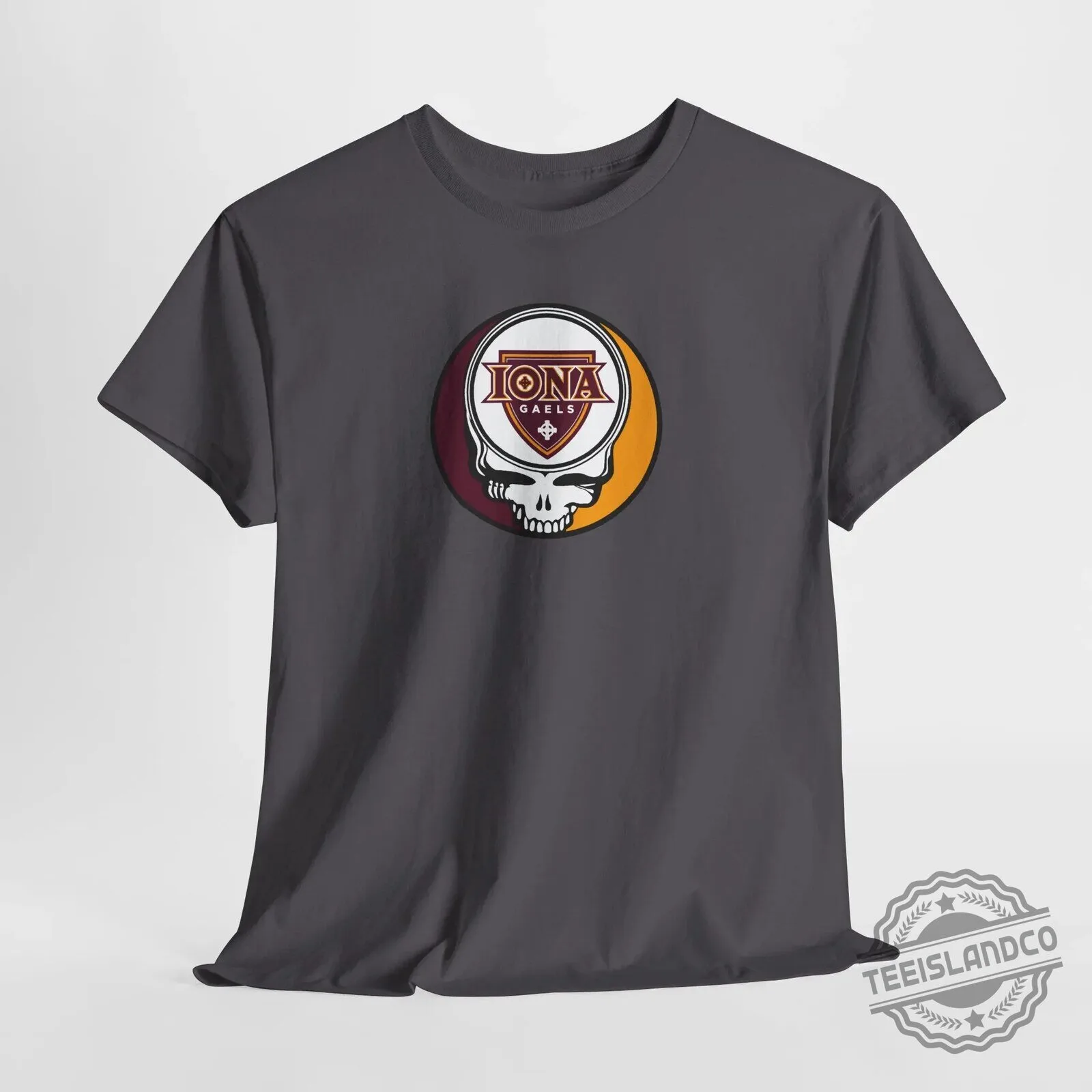 Iona Gaels University Stealie Skull Logo Graphic Beige Short Sleeve T-Shirt 25 Iona Gaels University Stealie Skull Logo Graphic Beige Short Sleeve T-Shirt
