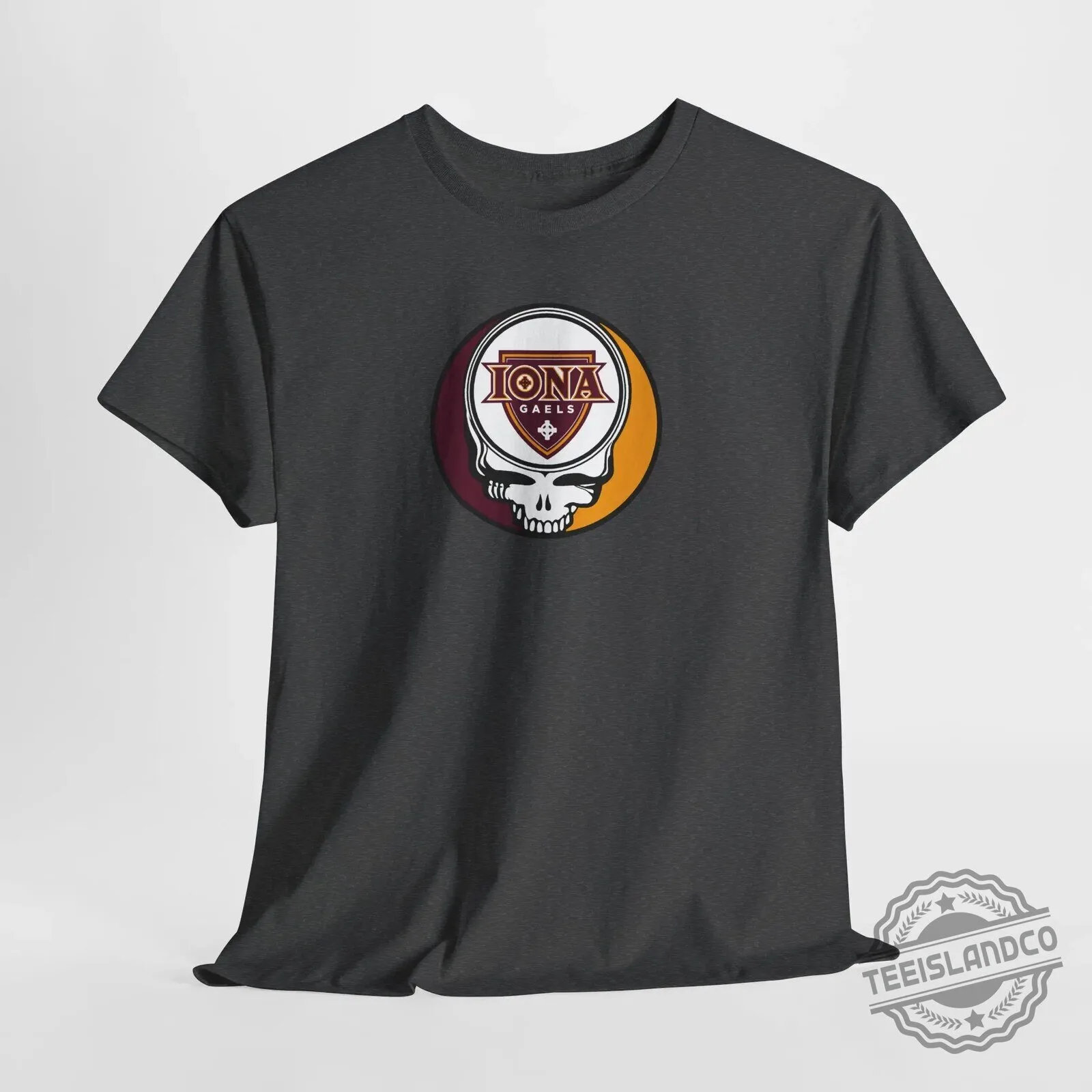 Iona Gaels University Stealie Skull Logo Graphic Beige Short Sleeve T-Shirt 31 Iona Gaels University Stealie Skull Logo Graphic Beige Short Sleeve T-Shirt