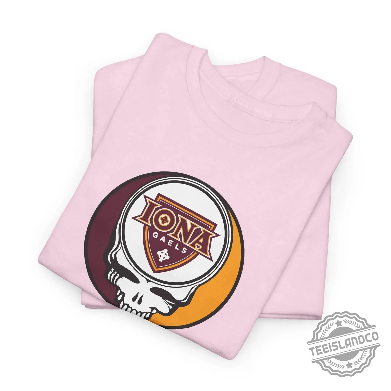 Iona Gaels University Stealie Skull Logo Graphic Beige Short Sleeve T-Shirt 32 Iona Gaels University Stealie Skull Logo Graphic Beige Short Sleeve T-Shirt