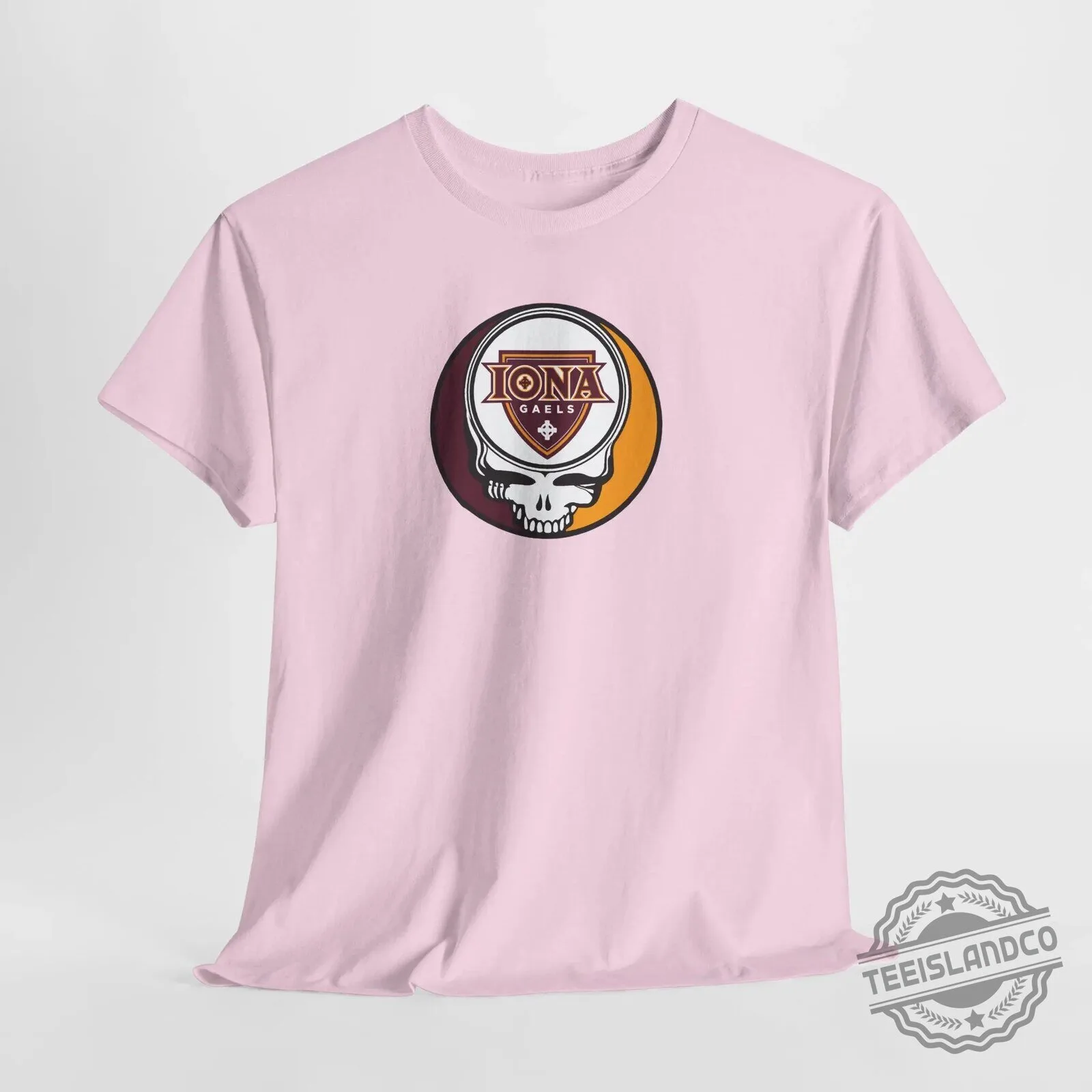 Iona Gaels University Stealie Skull Logo Graphic Beige Short Sleeve T-Shirt 33 Iona Gaels University Stealie Skull Logo Graphic Beige Short Sleeve T-Shirt