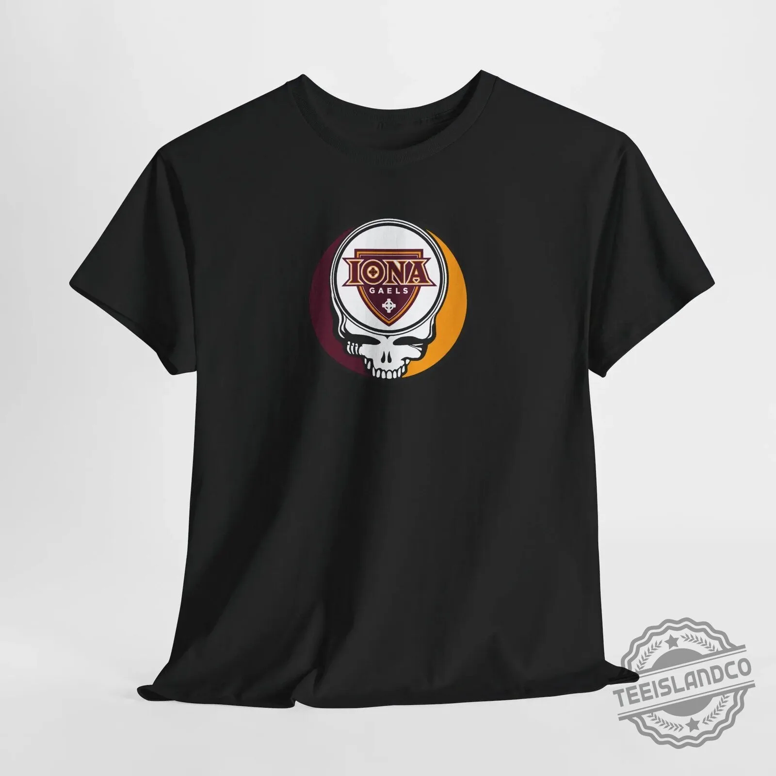 Iona Gaels University Stealie Skull Logo Graphic Beige Short Sleeve T-Shirt 35 Iona Gaels University Stealie Skull Logo Graphic Beige Short Sleeve T-Shirt