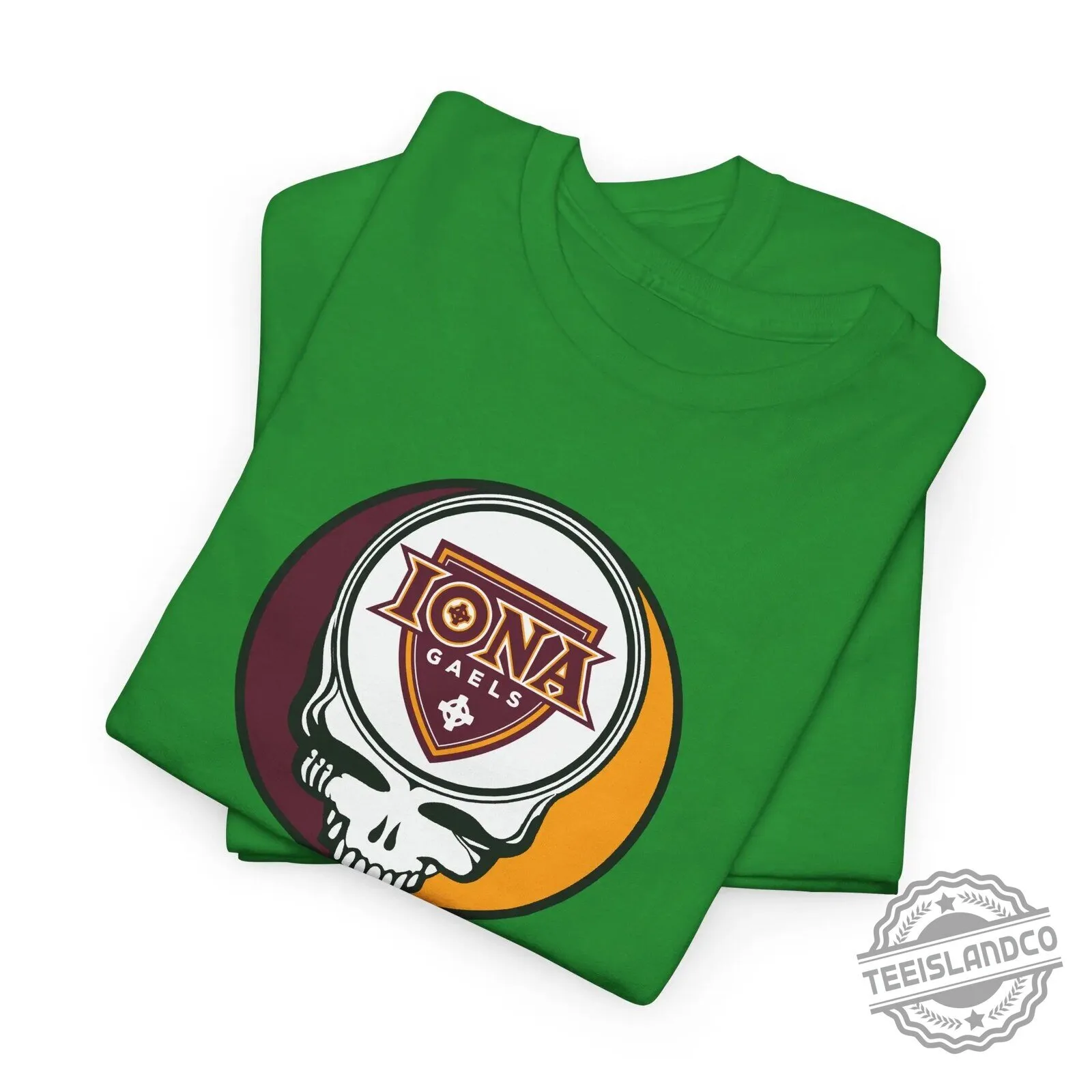 Iona Gaels University Stealie Skull Logo Graphic Beige Short Sleeve T-Shirt 36 Iona Gaels University Stealie Skull Logo Graphic Beige Short Sleeve T-Shirt