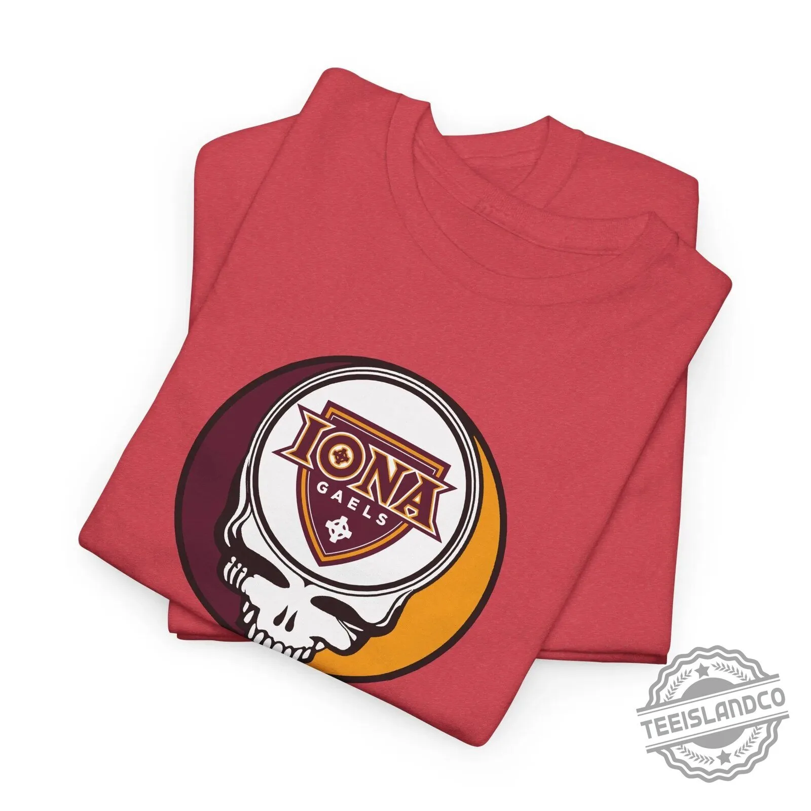 Iona Gaels University Stealie Skull Logo Graphic Beige Short Sleeve T-Shirt 38 Iona Gaels University Stealie Skull Logo Graphic Beige Short Sleeve T-Shirt
