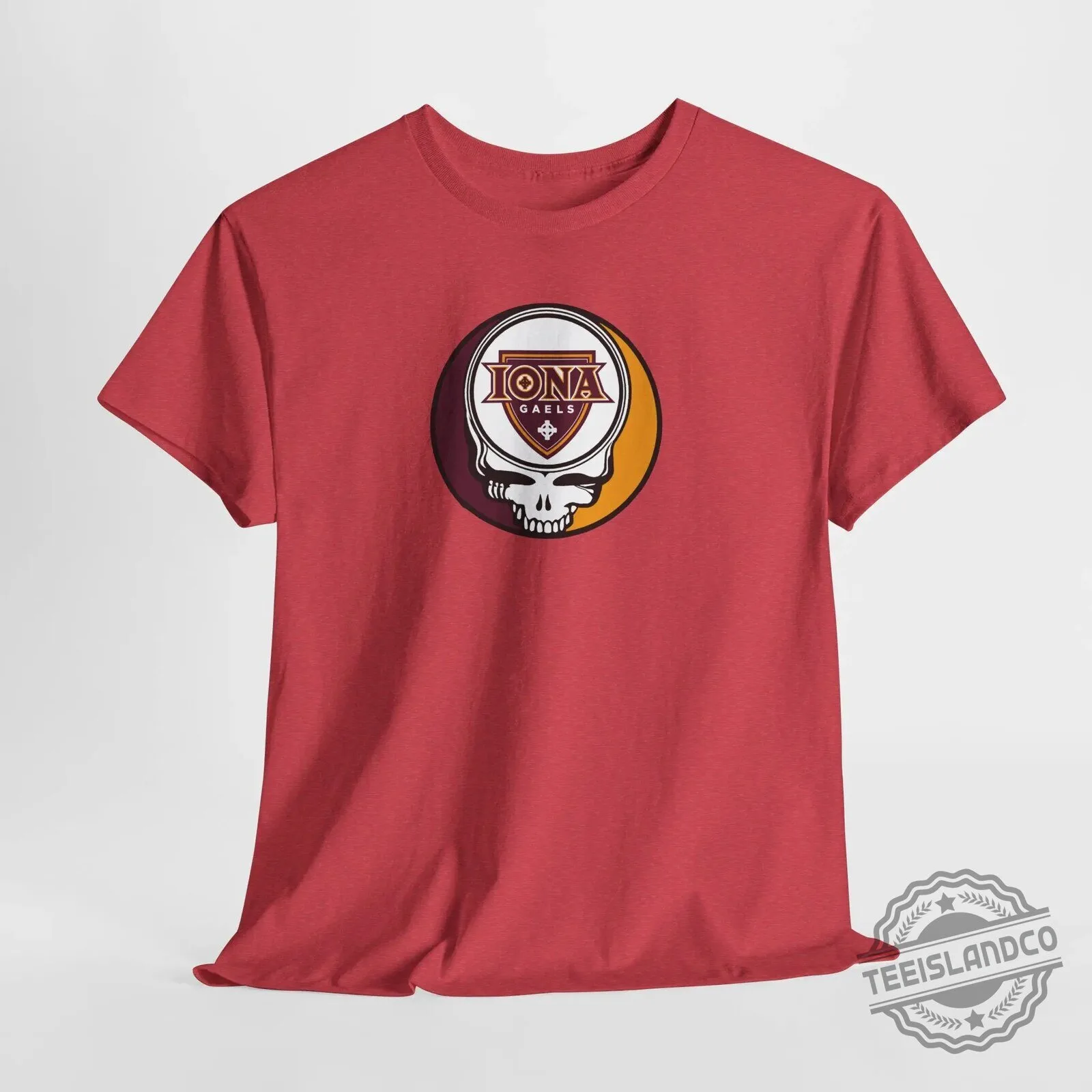 Iona Gaels University Stealie Skull Logo Graphic Beige Short Sleeve T-Shirt 39 Iona Gaels University Stealie Skull Logo Graphic Beige Short Sleeve T-Shirt