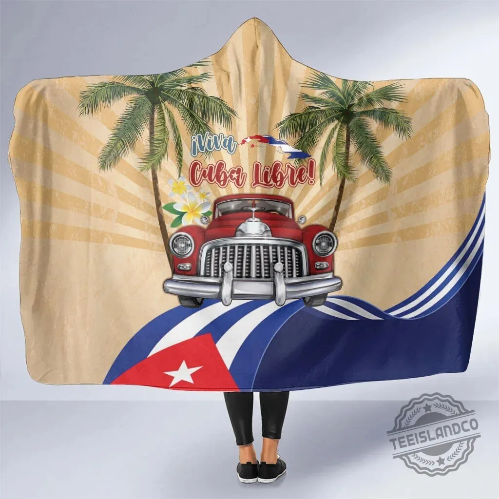 Viva Cuba Libre Hooded Blanket with Cuban Flag and Classic Car Design 5 Viva Cuba Libre Hooded Blanket with Cuban Flag and Classic Car Design