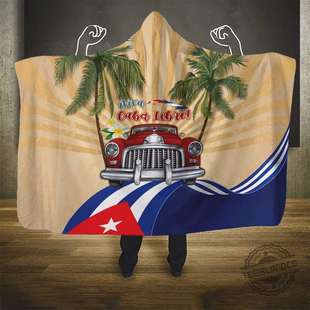 Viva Cuba Libre Hooded Blanket with Cuban Flag and Classic Car Design 6 Viva Cuba Libre Hooded Blanket with Cuban Flag and Classic Car Design