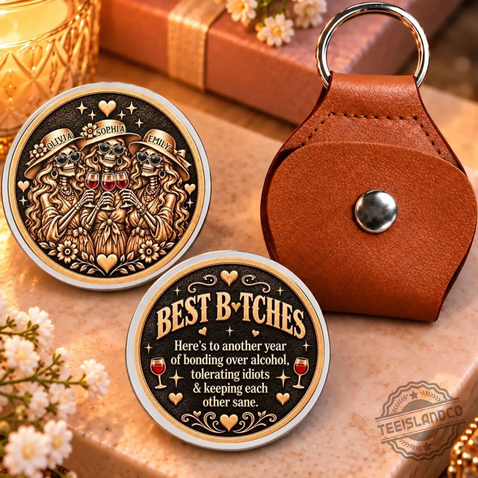 Best Bitches Skeleton Friends Personalized Pocket Hug Token Keychain 6 Best Bitches Skeleton Friends Personalized Pocket Hug Token Keychain