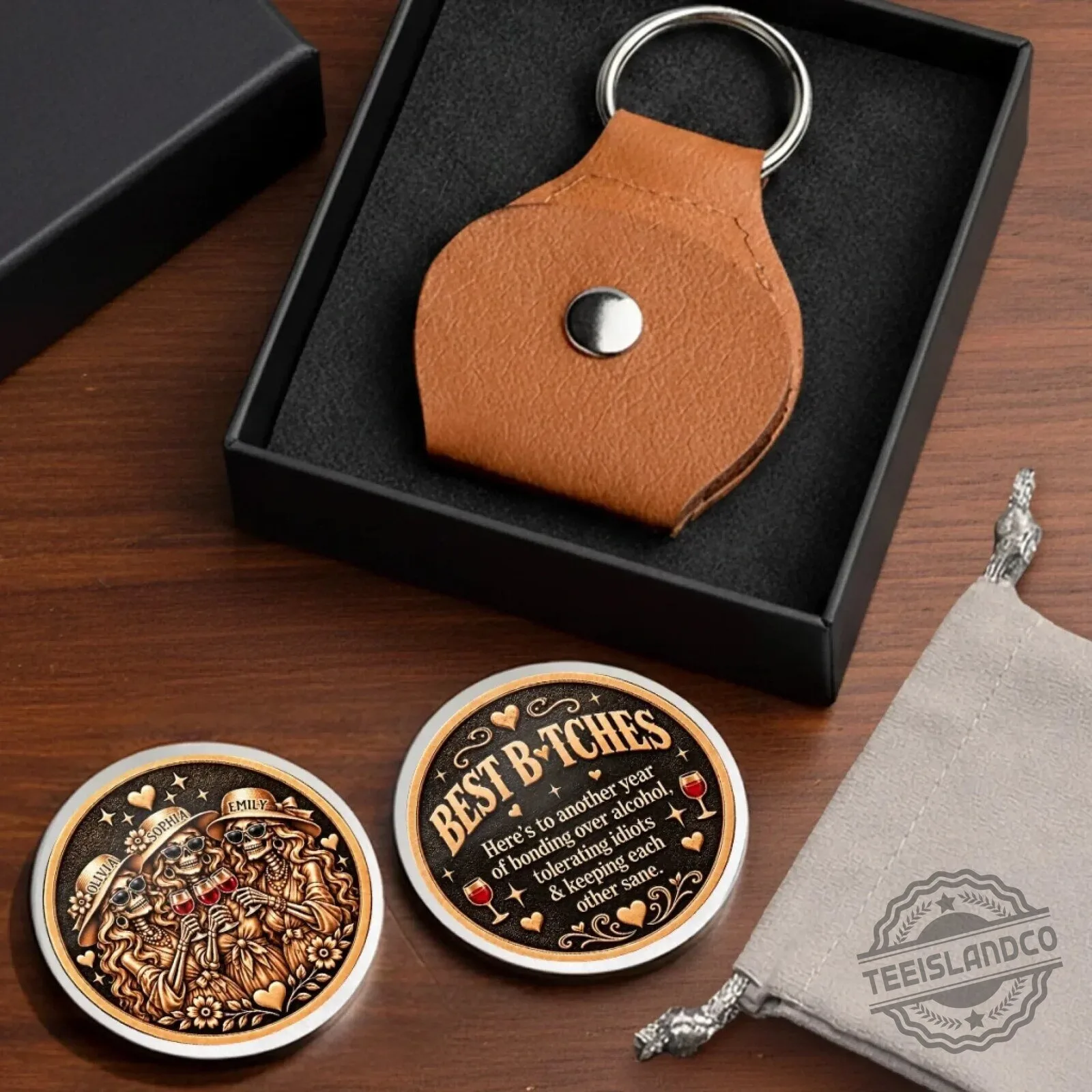Best Bitches Skeleton Friends Personalized Pocket Hug Token Keychain 8 Best Bitches Skeleton Friends Personalized Pocket Hug Token Keychain
