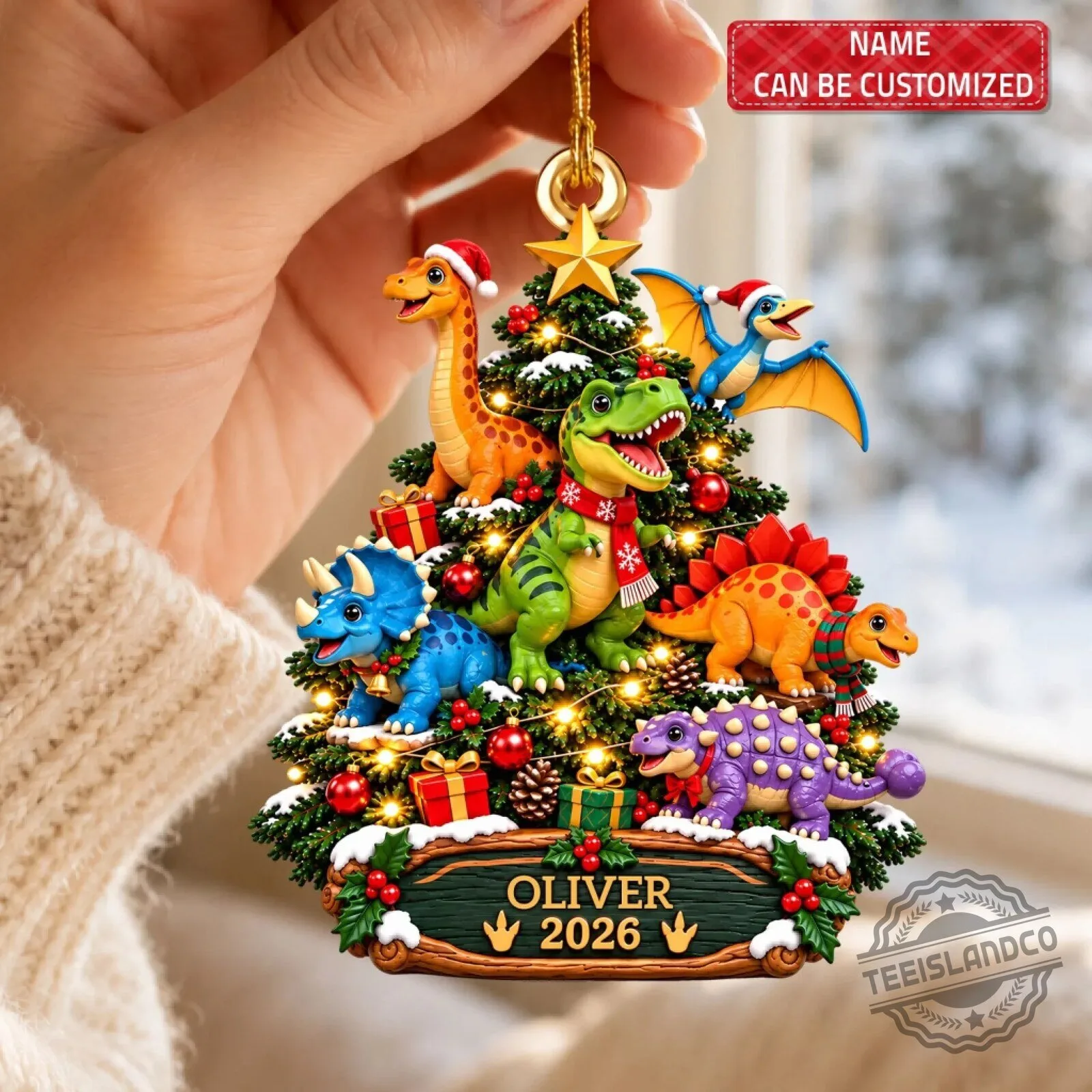 Personalized Christmas Dinosaur Tree Ornament - Custom Name Holiday Decoration 5 Personalized Christmas Dinosaur Tree Ornament - Custom Name Holiday Decoration
