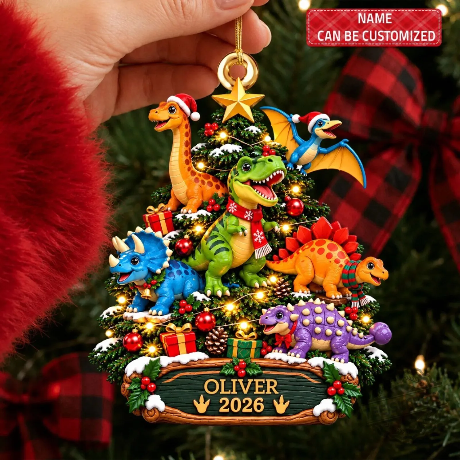 Personalized Christmas Dinosaur Tree Ornament - Custom Name Holiday Decoration 7 Personalized Christmas Dinosaur Tree Ornament - Custom Name Holiday Decoration