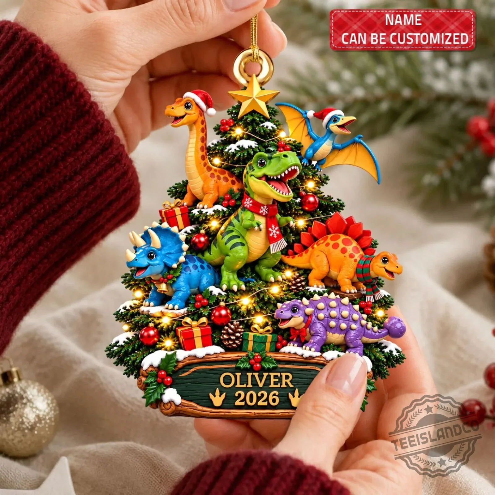 Personalized Christmas Dinosaur Tree Ornament - Custom Name Holiday Decoration 8 Personalized Christmas Dinosaur Tree Ornament - Custom Name Holiday Decoration