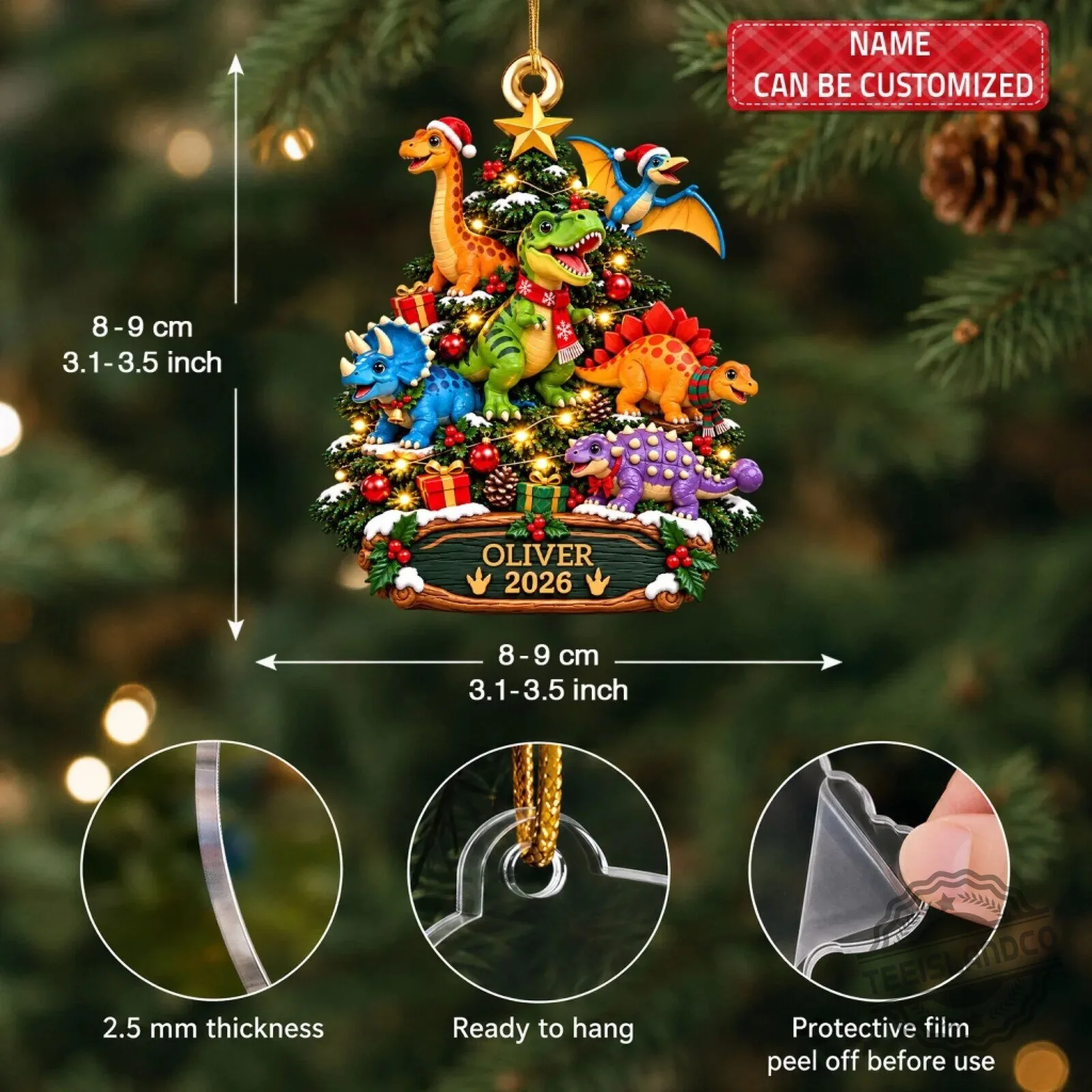 Personalized Christmas Dinosaur Tree Ornament - Custom Name Holiday Decoration 9 Personalized Christmas Dinosaur Tree Ornament - Custom Name Holiday Decoration