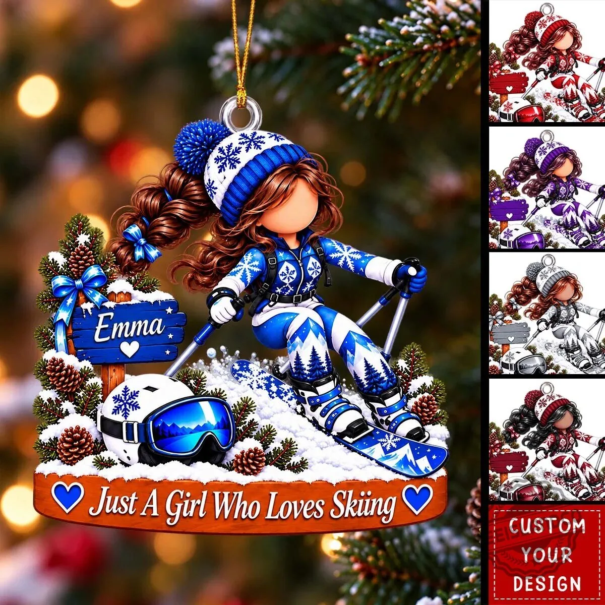 Personalized Snowboarding Girl Christmas Tree Ornament, Winter Sports Keepsake Gift 2 Personalized Snowboarding Girl Christmas Tree Ornament, Winter Sports Keepsake Gift