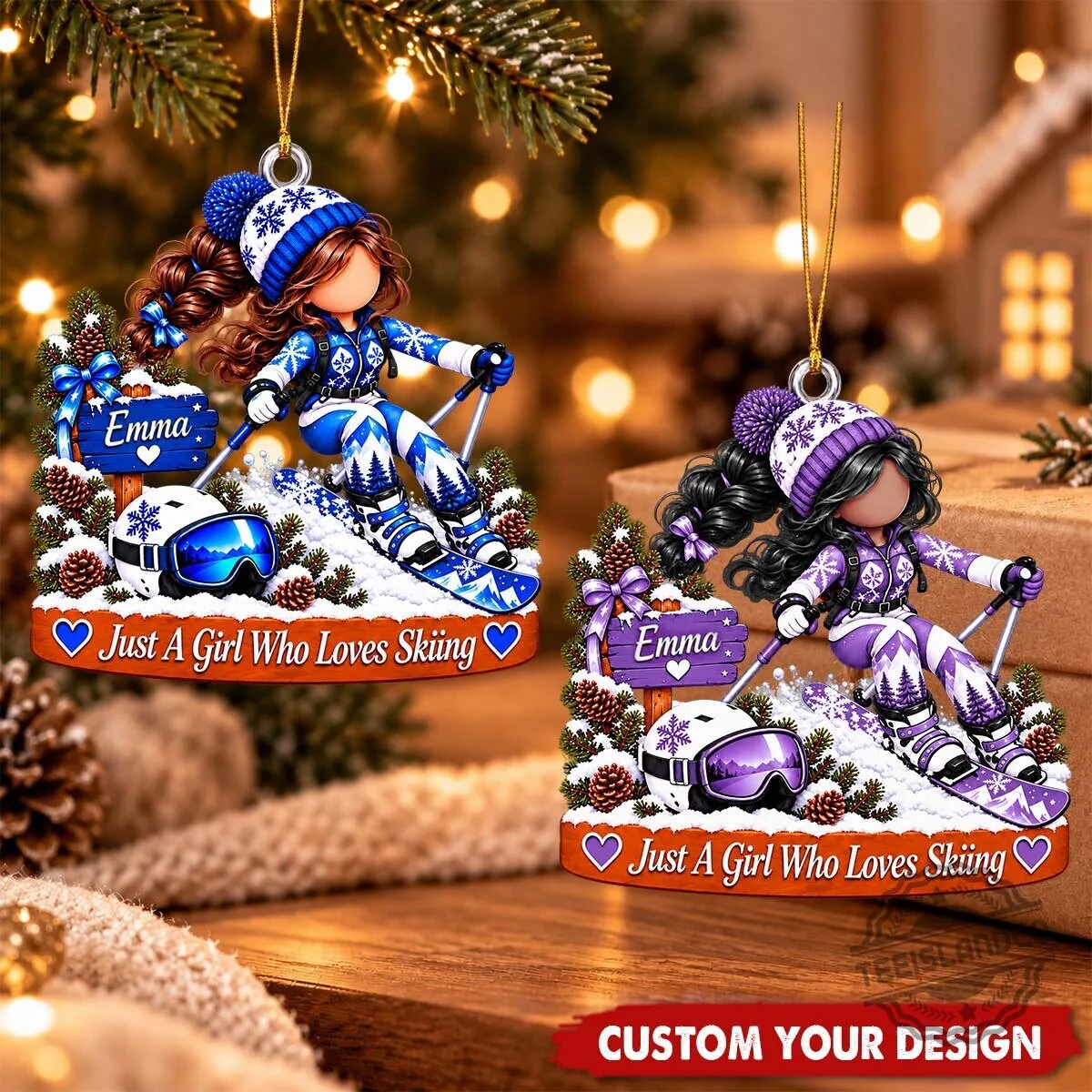 Personalized Snowboarding Girl Christmas Tree Ornament, Winter Sports Keepsake Gift 3 Personalized Snowboarding Girl Christmas Tree Ornament, Winter Sports Keepsake Gift