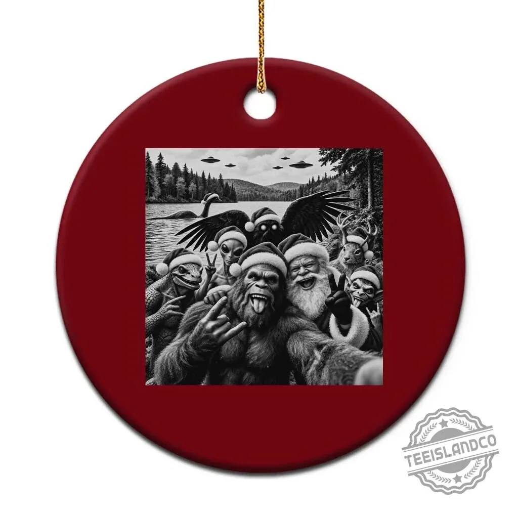 Christmas Cryptid Selfie Bigfoot Santa Alien Mothman Nessie Holiday Ornament