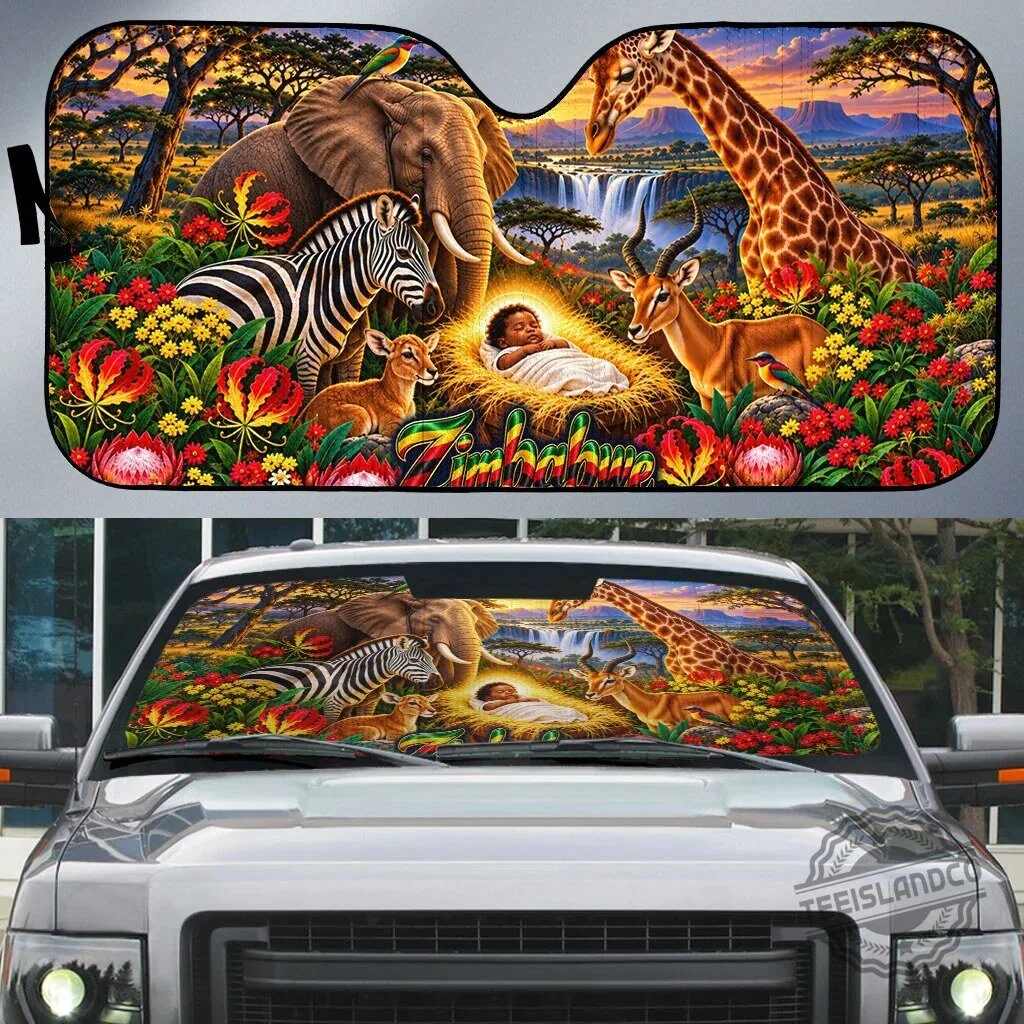 Zimbabwe Christmas Holy Family African Safari Wildlife Savanna Sunset Car Sunshade