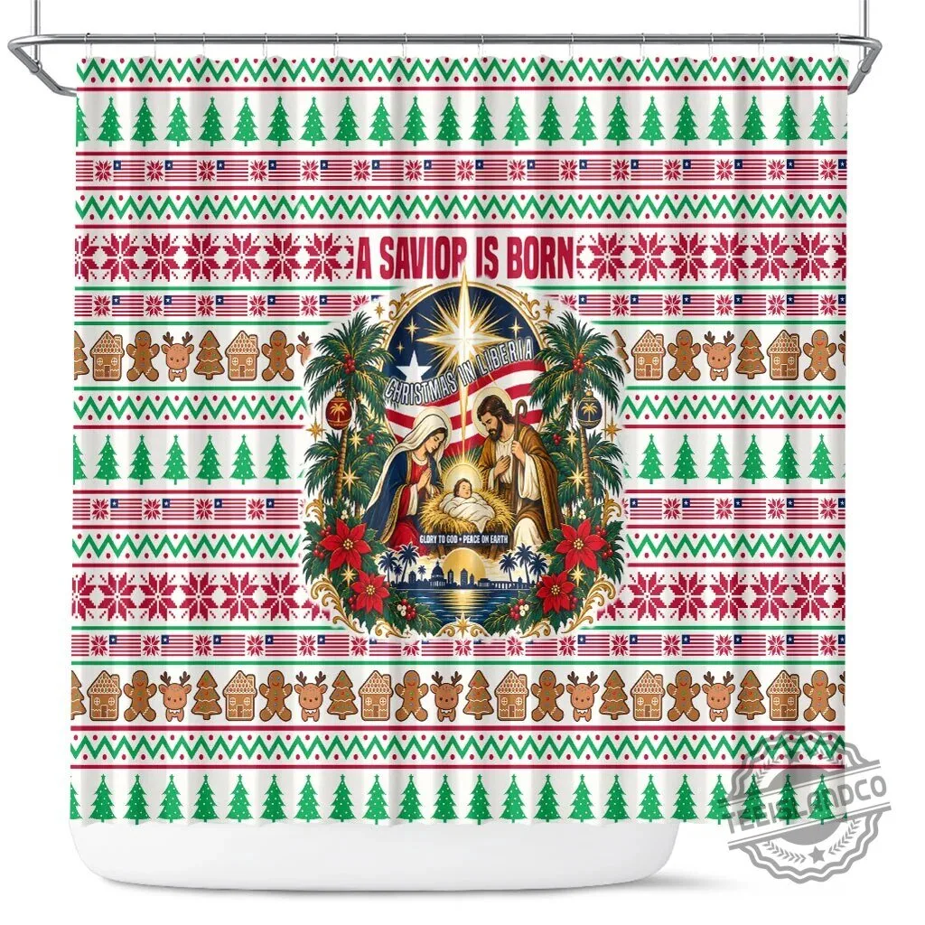 Liberia Christmas Nativity Scene Ugly Sweater Pattern Shower Curtain 5 Liberia Christmas Nativity Scene Ugly Sweater Pattern Shower Curtain