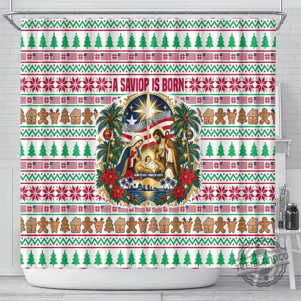 Liberia Christmas Nativity Scene Ugly Sweater Pattern Shower Curtain 6 Liberia Christmas Nativity Scene Ugly Sweater Pattern Shower Curtain