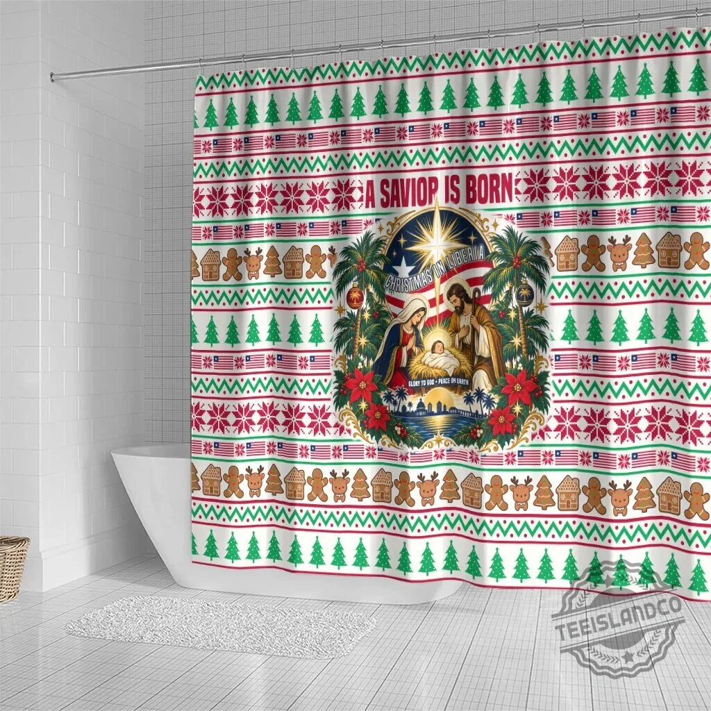 Liberia Christmas Nativity Scene Ugly Sweater Pattern Shower Curtain 7 Liberia Christmas Nativity Scene Ugly Sweater Pattern Shower Curtain