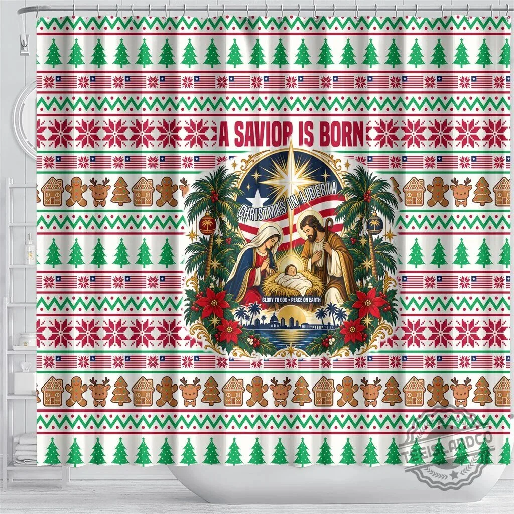 Liberia Christmas Nativity Scene Ugly Sweater Pattern Shower Curtain 8 Liberia Christmas Nativity Scene Ugly Sweater Pattern Shower Curtain