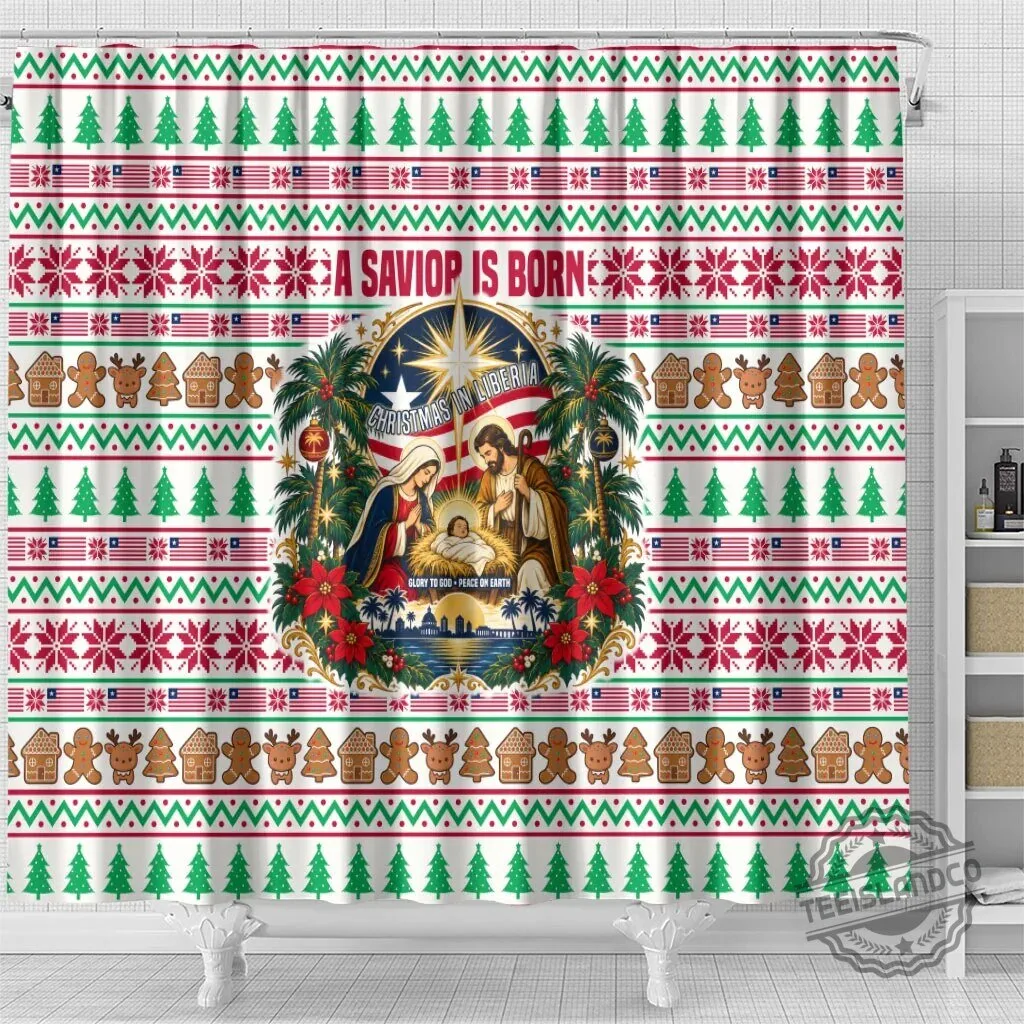 Liberia Christmas Nativity Scene Ugly Sweater Pattern Shower Curtain 9 Liberia Christmas Nativity Scene Ugly Sweater Pattern Shower Curtain